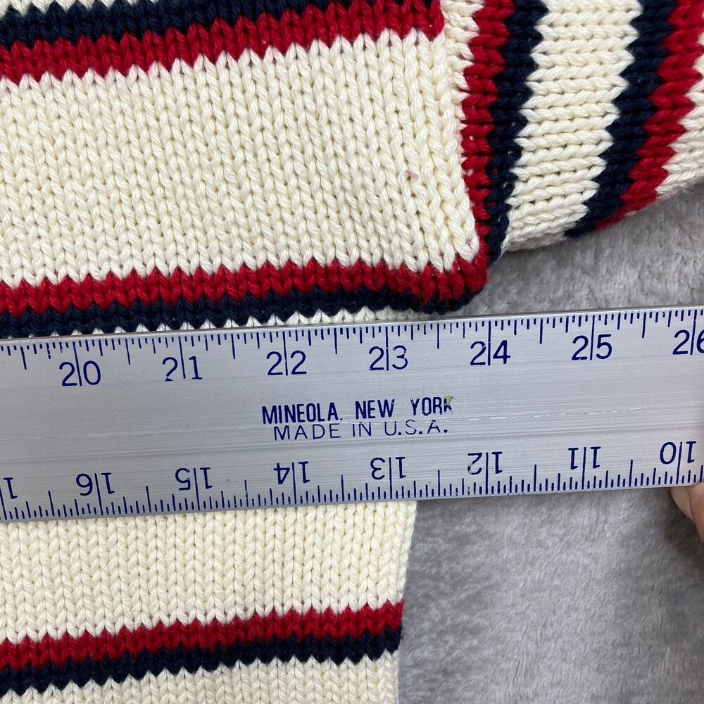 J Crew 2025 Rollneck Sweater Cream Red Striped 100% Cotton Americana Womens M - Picture 6 of 15